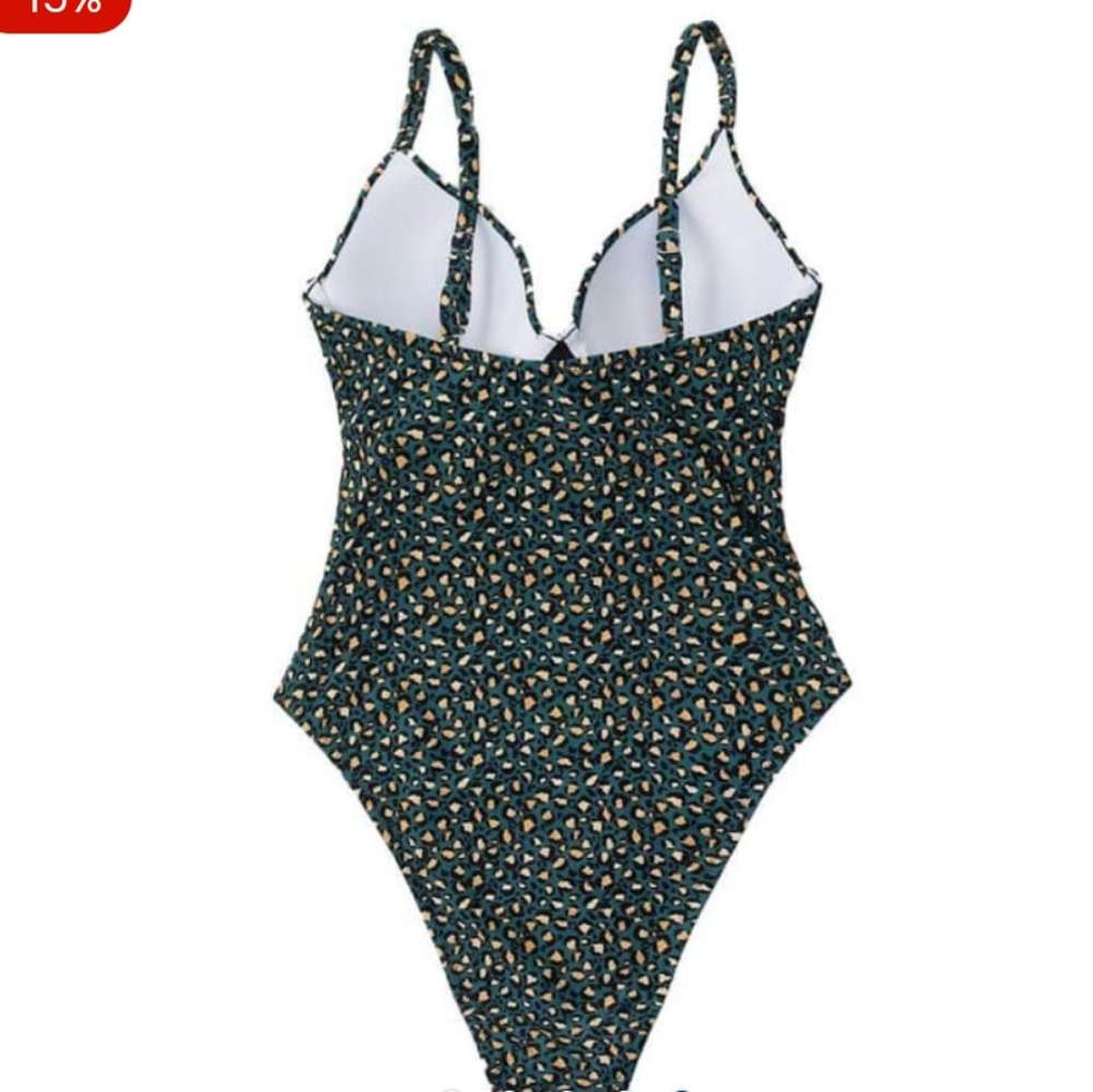 Nwot Cupshe Green Animal Leopard Print O-Ring Belt One Piece Swimsuit - Picture 2 of 4